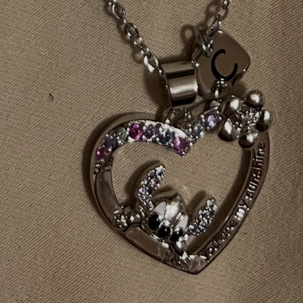 Stitch You Are My Sunshine Silver Heart Chain Necklace with letter C
New in box